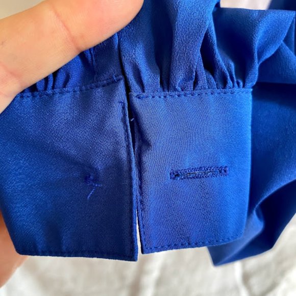 Vintage Royal Blue Pleated Blouse Gold Buttons - Picture 6 of 10